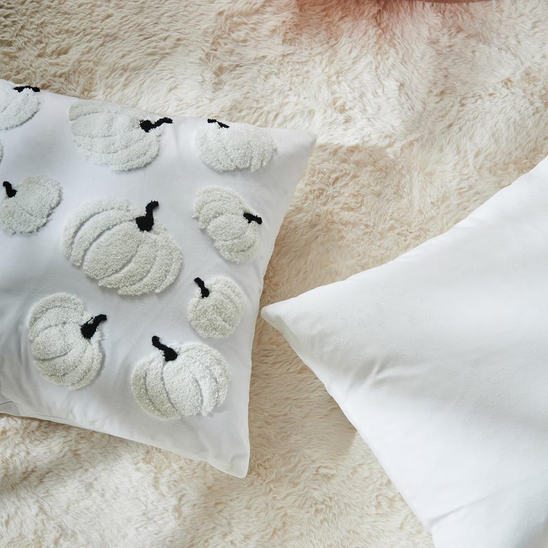 Seoenlin Halloween Pillow Covers 18x18 inch Set of 2 White Throw Pillow Cases Soft Plush Cushion Case for Chair Sofa Bedroom Living Room Home Decor (White Pumpkin) - Image 3